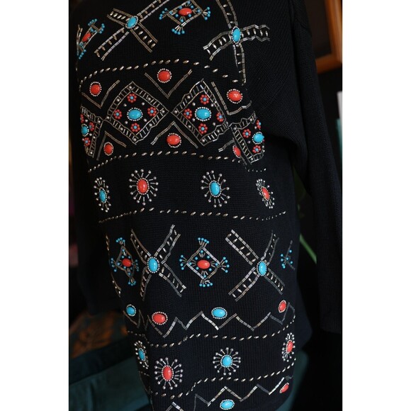 Vintage Studio C Collection Women's Southwestern Jeweled Mock Neck Sweater M - Picture 12 of 16